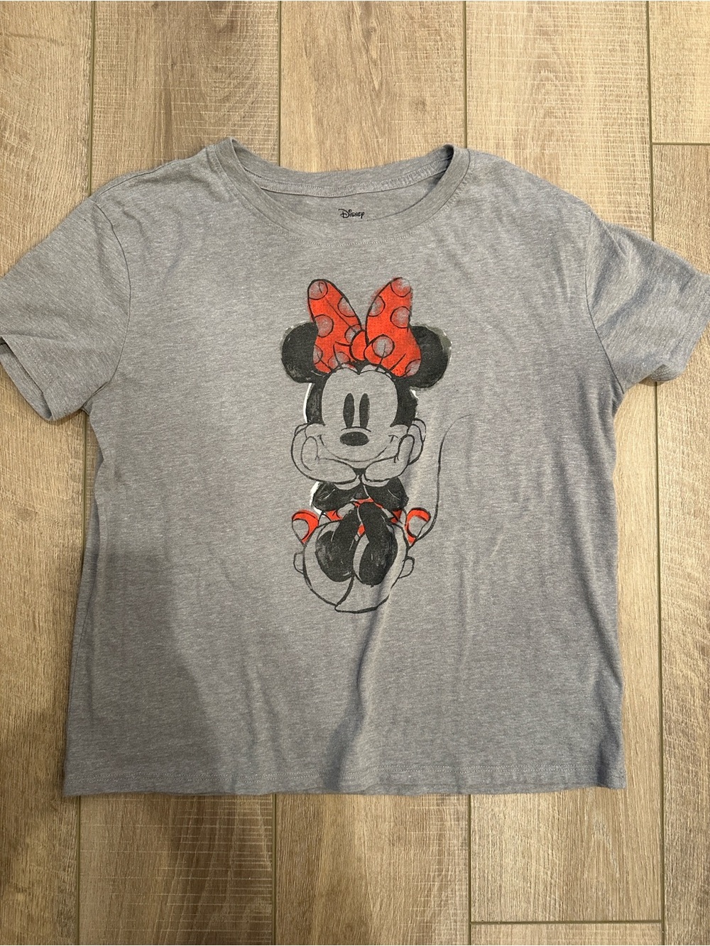 Disney Gray Tee with Red Polka Dot Minnie Bow